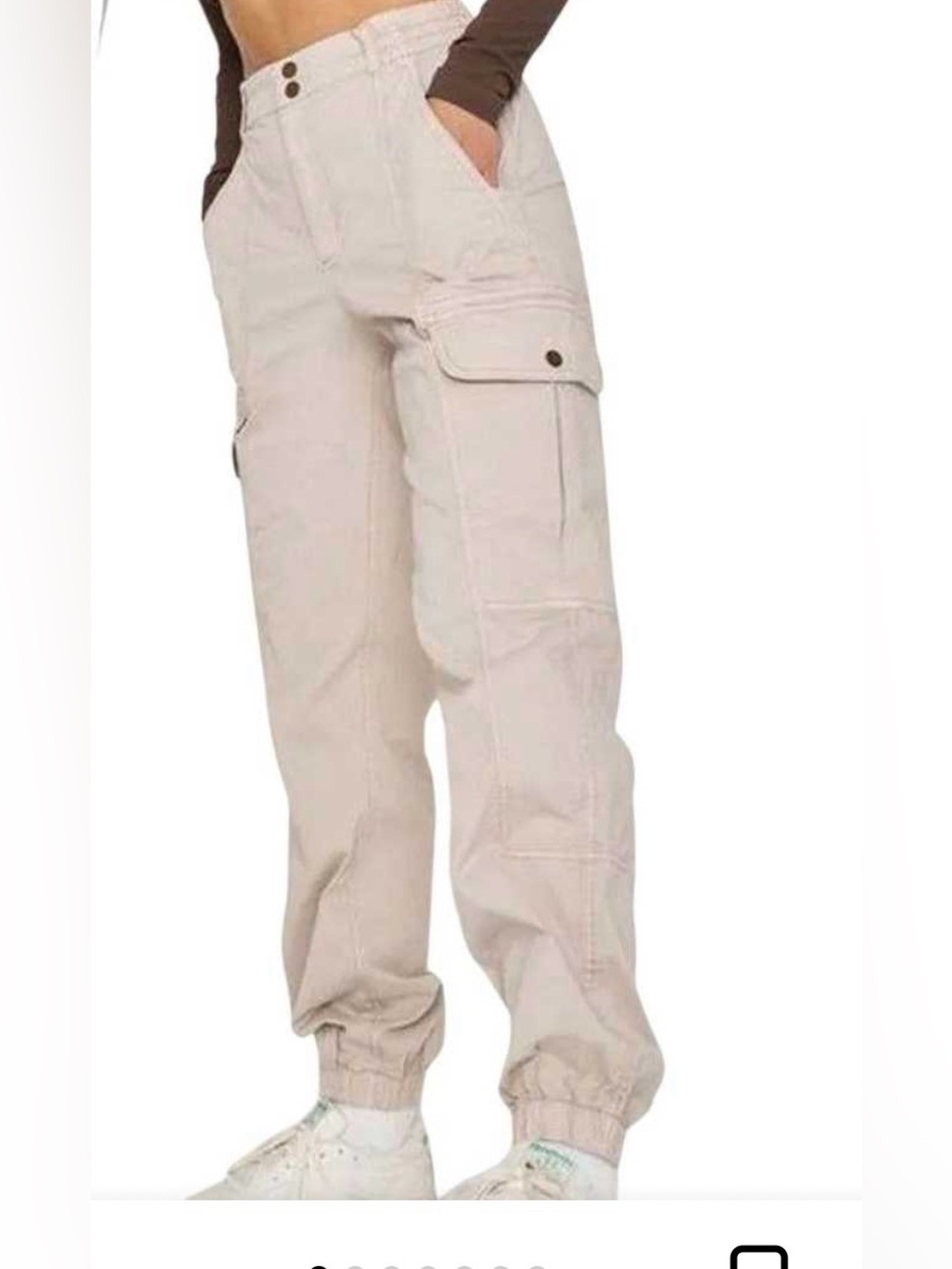 Garage Clothing High-Rise Cargo Jogger Pants - Khaki Beige (Size M)